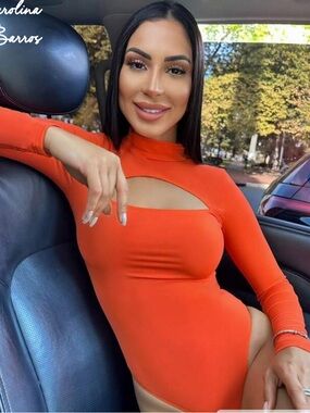 Women's Orange Cutout Long-Sleeve Bodysuit